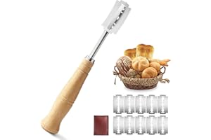 NORHOGO Lame Boulanger et 10 Pcs Lames, Couteau de Boulanger Grignette Lame a Pain Porte pour Grigner Pâte Graver Pain Cuisine, Couteau à Pain Pain Lame pour Grigner Pâte Graver Accessoire de Boulangerie
