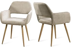 ‎MEUBLE COSY MEUBLE COSY Esszimmerstuhl 2er Stück Küchenstuhl Polsterstuhl Wohnzimmerstuhl Sessel mit Armlehne, Sitzfläche aus Stoff, Metallbeine, Beige, 56x56x78cm