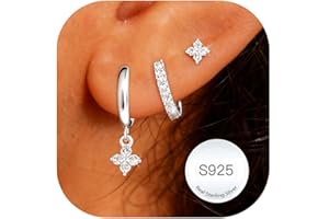 AVOTTO 3 Pairs Sterling Silver Stud Hoops Earrings for Women Hypoallergenic 14K Gold Hoop Stud Earrings Small Silver Huggie Hoop Earring Set for Multiple Piercings