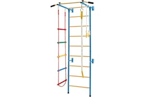 LIFEZEAL scala da arrampicata per bambini con barra di trazione, anelli, scala di corda, altalene, parete da arrampicata per la stanza dei bambini, parete ginnica con struttura da arrampicata (giallo)