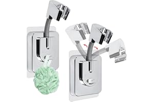 Fuhesgu 2 Pcs Soporte Ducha Sin Taladro Soporte para Alcachofa de Ducha Universal y ajustable 360° Soporte para Ducha de Baño Soporte para Manguera de Ducha con Gancho para Esponja, Cepillo y Toalla