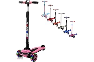 SIMEIQI 3 Wheels Kids Scooter for 5+ Years Old Boys Girls Teenager Foldable 4 Adjustable Handlebar from 32" - 40" Wide Flashing LED Wheels