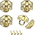 sourcing map Box Latch, Retro Style Small Size Golden Decorative Hasp Jewelry Cases Catch w Screws 4 pcs