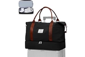 WEPLAN Borsa da Viaggio Donna Borsa da Viaggio Aereo 45x36x20 Easyjet Bagaglio a Mano Borsa Sportiva Unisex Weekender con Scomparto per le Scarpe Borsone Palestra Donna Ospedale,Nero Marrone L