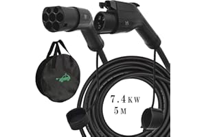 HiEVcar Cable de Carga EV Tipo 2 a Tipo 1 de 32 A, Cable EV para vehículos eléctricos Tipo 1, Cable de Carga EV, 7,4 kW, 5 m (Tipo 1 a Tipo 2, 32 A, 7,4 KW)