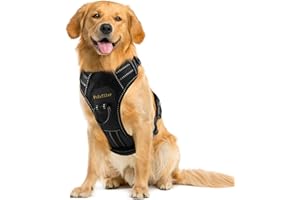 PCEOTLLAR Szelki dla psa, regulowane bez ciągnięcia, oddychające, wyściełane szelki kamizelki, odblaskowe, z kontrolą uchwytu i przednim klipsem, uprząż na klatkę piersiową, zapobiegająca ucieczce, do biegania, spaceru (czarne, duże)