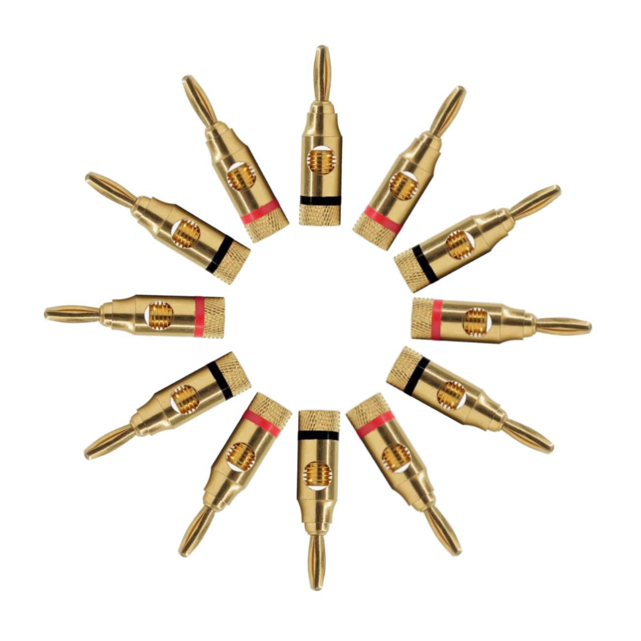 CABLESETC 24K Gold Plated Banana Plug | Open Screw Type Lock Ocelot | Used for Speaker Wires, Home Theatre, Audio/Video Receiver, Gaming Systems | (6 Pairs / 12 Pcs (6 Red 6 Black))