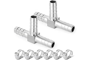 ERGAOBOY 2 Pièces de 16 mm en acier inoxydable, embout de tuyau en T, 3 voies en forme de T, raccord de tuyau SUS 304 avec 6 Pièces de serrage
