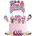 LOL Cake Toppers,5 PCS LOL Happy Birthday Party Supplies LOL Cupcake Picks LOL Pink Cake Decorations for Girls Kids Adults