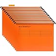 Srvnpioy A4 Suspension Files with Tabs and Card Inserts for Filing Cabinets (Pack of 12, Orange) Polypropylene A4 Hanging Filing Storage Folders for Office Home School