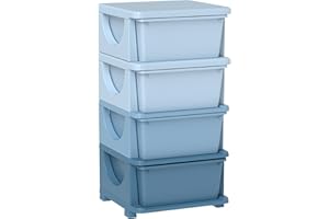 HOMCOM Schubladenschrank für Kinder mit Stauraum Aufbewahrungsboxen Spielzeug-Organizer Spielzeugkiste vier Ebene für Kinderzimmer 3-6 Jahre Kindermöbel Blau 37 x 37 x 76 cm