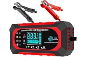 ADFUAER 10Amp Car Battery Charger, 12V/24V Fully-Automatic Smart Battery Charger, Battery Maintainer Trickle Charger, and Battery Desulfator for Car Truck Motorcycle Lawn Mower Boat Lead Acid Batteries
