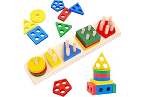 REVERSIBLE OCTOPUS Montessori Toys for 1 2 3 Years Old Boys Wooden Sorting Stacking Toys Age 6 12 Month Shape Color Recognition Stacker 1 2 3 Baby Boys Girls Toddlers Kid Birthday Present Gifts Age 3+