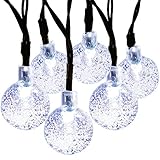 MagicLux Tech LS-016 20ft 30 boule guirlande lumineuses exterieur, guirlande led solaire, 8 mode scintillant imperméable arbre lumineux, lampe arbre led pour noel, mariage, jard (blanc)