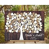 Gästebuch Hochzeitsbaum von CristalPainting Wedding Tree, Rustikales Gästebuch, Leinwanddruck - Baum, Keilrahmen und Holz Motiv 70x50 cm