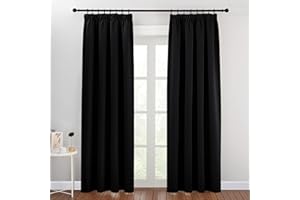 PONY DANCE Zasłony zaciemniające (szer. 140 cm x dł. 198 cm, czarne, 2 sztuki) ołówkowe plisowanie, do sypialni, zasłony, panel, ochrona prywatności, izolacja termiczna, okienna draperia do salonu