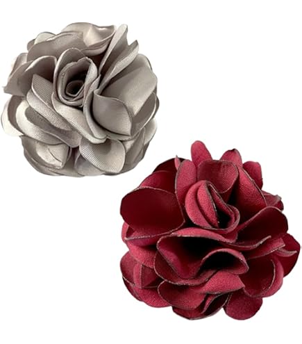 Set Di 2 Spille A Fiore Grandi In Tessuto – Nero E Bordeaux – Eleganti Accessori Donna