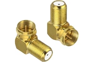 poeland 2pcs F Type Right Angle Coaxial Cable Connector, 90 degree F-Type RG6 Male to Female Adapter for Wall Mounted TVs, Wall Plates, Coax Cable (Gold)