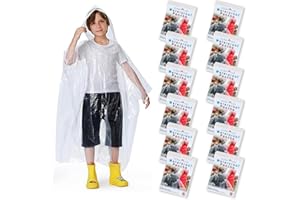 EMBER ROCK 12 Pack Kids Disposable Rain Ponchos for Children - Waterproof Emergency Raincoats with Hood - Boys & Girls