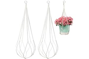 Annlpoy 2pcs Maceta Colgante Interior Tejidas Colgador para Plantas Pot suspendu Hanger, Cuerda de Algodón, Decoración Bohemia en Color Beige para Interiores y Exteriores, Jardín, Salón, Balcón
