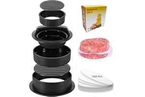 Mallez 3 en 1 Prensa de Hamburguesa, Antiadherente ABS Molde Hamburguesa con 100 Papel de Cera