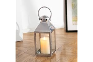 NUPTIO Lanterne Bougie Exterieur Argent - 28cm Métal Lanternes Outdoor Funéraire Cimetière Bougie Résistant Aux Intempéries Lanterne Jardin Extérieur Bougeoir Lumière du Vent Intérieur