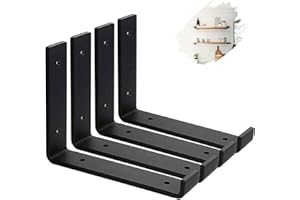 MLOQI 4 Pack Scaffold Board Shelf Brackets with Lips, 5mm Thick Heavy Duty L Wall Brackets for Shelves, Black Industrial Shelves Support (8"x6"/20cm x 15cm)