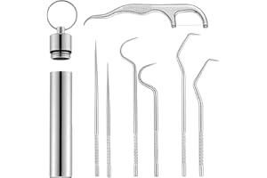 Foyods Juego de 7 palillos de dientes de acero inoxidable, palillos de dientes de metal portátiles y palillos de titanio reutilizables para acampar al aire libre, picnic, viajes, palillos de dientes