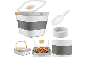 OBOVO Conteneur de stockage alimentaire pour animaux de compagnie, 20 l, pour 7,5 kg, à rabat Airtight, transparent, Shovel and Wheels, pour aliments pour chiens et chats