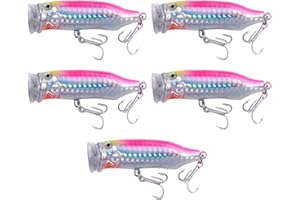 SEIWEI 5 Pcs Surface Fishing Lures, 7.2CM Popper Sea Fishing Baits Artificial Floating Lures for Pike Bass Salmon Perch (Blue)