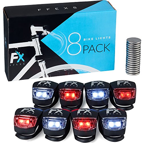 Luci Bici LED - Luce Bicicletta Set di 8 Luci - Luce Bici Luci Bicicletta LED Posteriore e Anteriore - Fanali Bici - Multiplo modalità Messa a Fuoco Regolabile per Ciclismo