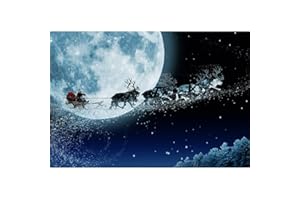 Aoihrraan 1,5x1m Sfondo Della Vigilia di Natale Babbo Natale Luna Piena Slitta Inverno Neve Cielo Notte Sfondo Fotografico Baby Shower Felice Anno Nuovo Holiday Party Banner Ritratto Photo Puntelli