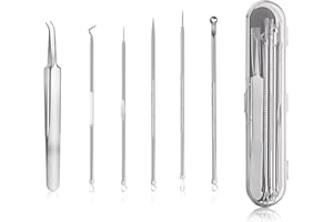SWTYExt Kit de 6 Piezas para Quitar Puntos Negros y Espinillas - Extractor de Acné en Acero Inoxidable - Herramienta para Eliminar Granos