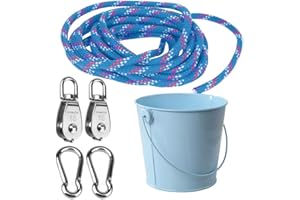 FUQUN Children's Pulley with Bucket Cable, for Children is the Perfect Accessory for the Tree House, Playhouse and Climbing Frame, Winch, Play Tower Accessory (Blue)