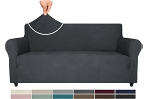 Ystyle Copridivano 3 Posti con Braccioli, Copri Divano AntiGraffio Gatto, Copridivani Elasticizzati, Pesante Inverno Copri Divani, Fodera Divano Antimacchia Lavabile Antiscivolo, Grigio Scuro