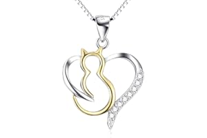 YFN damski naszyjnik "uroczy kot" srebro wysokiej próby 925 sześcienna cyrkonia złoty ton kot wisiorek biżuteria dla dziewcząt, 45 cm (wisiorek z uroczym kotem w sercu)