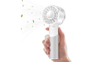 JATEKA Mini ventilador de mano recargable por USB, batería portátil de acero inoxidable de 2600 mAh con 4 velocidades para hasta 16 horas de funcionamiento, compacto para viajes, oficina, hogar y exteriores.