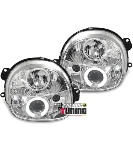 Phares Avant Noirs "Angel Eyes" à Anneaux LED Pour Renault Twingo 1 (1992-2007) - Compatible Phase I à IV