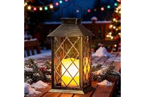 Yowin Lanterne Solaire Exterieur Grande Lampe Solaire Jardin avec Bougie, Verre Trempé, Lampe de Table Étanche Suspension Lampe, Solaire Exterieur a Poser pour Balcon Jardin Terrasse Deco - Bronze