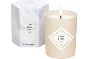 MY JOLIE CANDLE - Bougie Parfumée Linge Frais - Cadeau Femme Maman Ado - Cire 100% Naturelle Végétale - Parfum Français - Mèche Coton - Combustion 18h