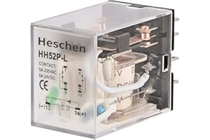 Heschen Gereral - Relais de puissance HH52P-L - Bobine 6 VDC - 5 A 240 VAC/28 VDC DPDT - Bornes à 8 broches - Indicateur LED