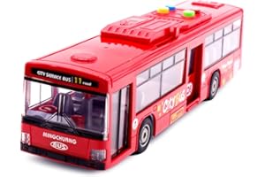 HAJXXMM Bus Toy for Toddler Car Toys with Lights and Sounds, Simulated Functional Doors, Auto Bus Powered Race Cars Set for Kids Birthday Party Favors-Red