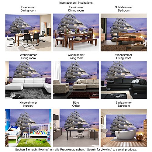 Vlies Fototapete PREMIUM PLUS Wand Foto Tapete Wand Bild Vliestapete – Wasser Meer Segelboot Segelschiff Sonnenuntergang – no. 2835, Größe: 368 x 254 cm Vlies - 6