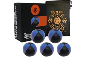 CASCADE JUGGLING 5 x Pro 115g Cascade Classic Black Theme Juggling Balls - Thud Juggling Balls & Bag - Set of 5 Juggling Balls (Blue and Black)