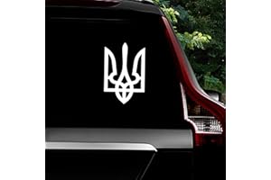 Leniutor Tryzub - Adesivi in vinile con stemma ucraino, adesivi in vinile impermeabile per auto, paraurti posteriore (bianco riflettente)