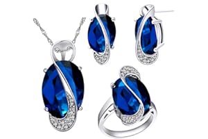 Uloveido Mystic Topaz Rainbow Cubic Zirconia Oval Crystal Necklace Pendant Earrings and Ring Jewellery Sets for Women T472