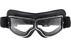 YPLonon Lunettes Vintage Moto en cuir PU Lunettes de Vélo Rétro de Sport Lentille Transparente Motocross Goggles pour ATV Lunettes de motocross (Coupe-vent et Anti-Sable)