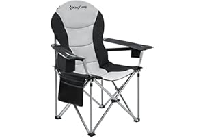 KingCamp XL Wytrzymałe krzesło kempingowe dla dużych osób, z podparciem lędźwiowym oparcia, wysokie oparcie, krzesła kempingowe dla dorosłych, z torbą chłodzącą i podłokietnikiem, na zewnątrz, do