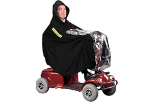 NNKJ Waterproof Rain Poncho for Mobility Scooter, Large Wind Proof Scooter cape Raincoat Reusable Made by Black Clear PVC Full Protection from Rain