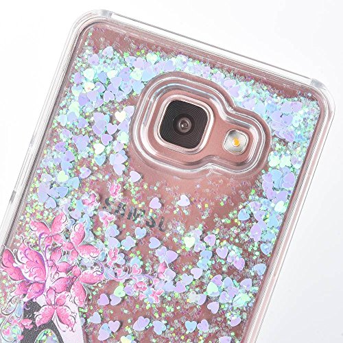 Samsung Galaxy A5 (2016) 3D Liquid transparent Case, toyym Funny Cool Sparkle Bling Bling Schutz Hard Shell Schutzhülle für Samsung Galaxy A5 (2016), [Glitzer Liquid] Case Cover Schwimmende Love Herzen Sterne für Samsung Galaxy A5 (2016) A510 mit Displayschutzfolie + Eingabestift Stylus Pen + hübsche Blume Staub Stecker - 2